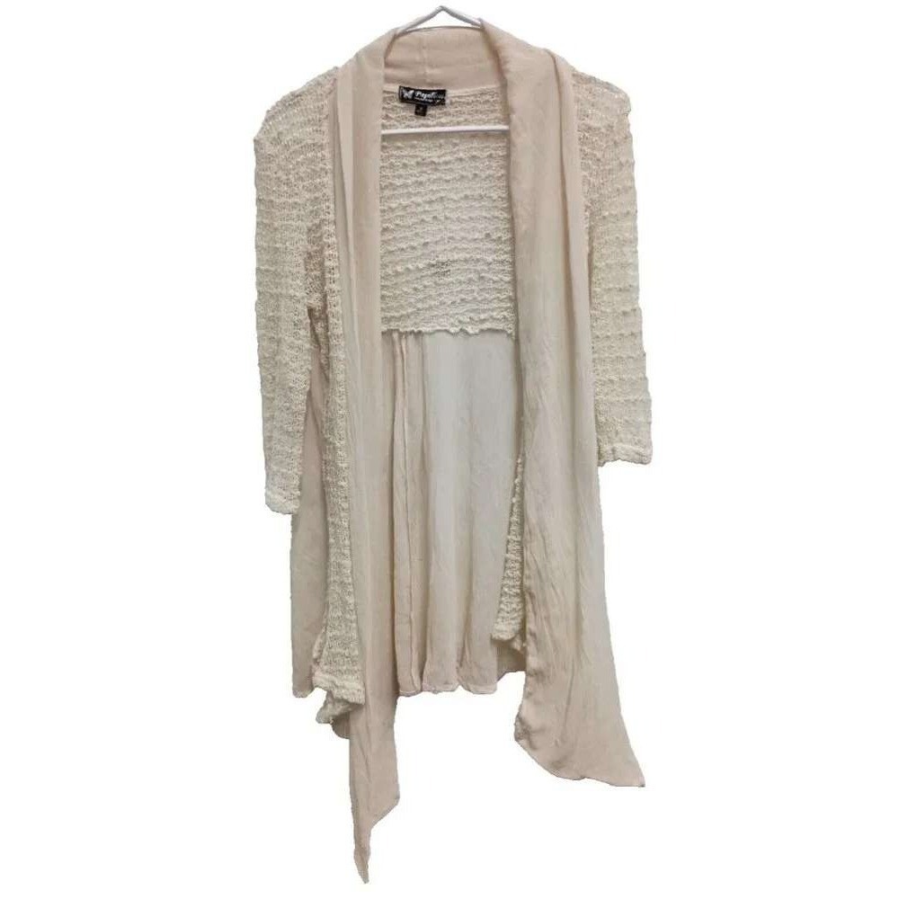 Papillon BOHO Fairy Cardigan Womens Medium Cream Open Crochet Lace 3/4 Sleeve